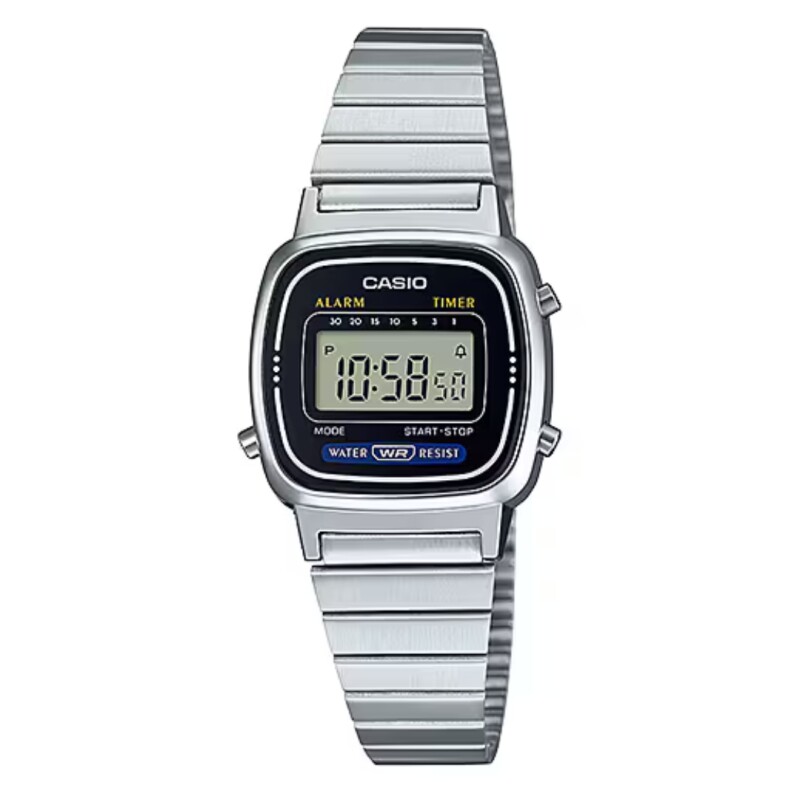 Reloj Casio Retro LA670WA-1DF para dama en acero Plateado