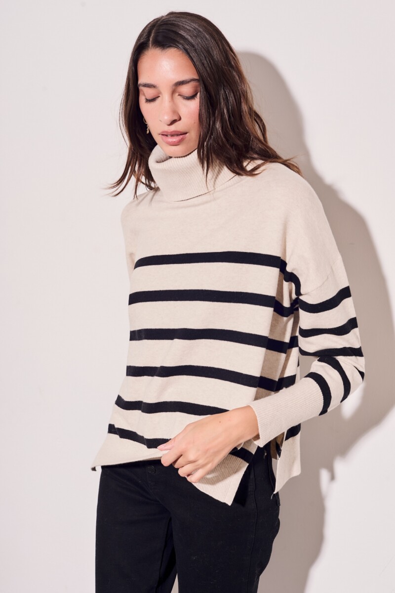 Polera Rayada Beige Melange