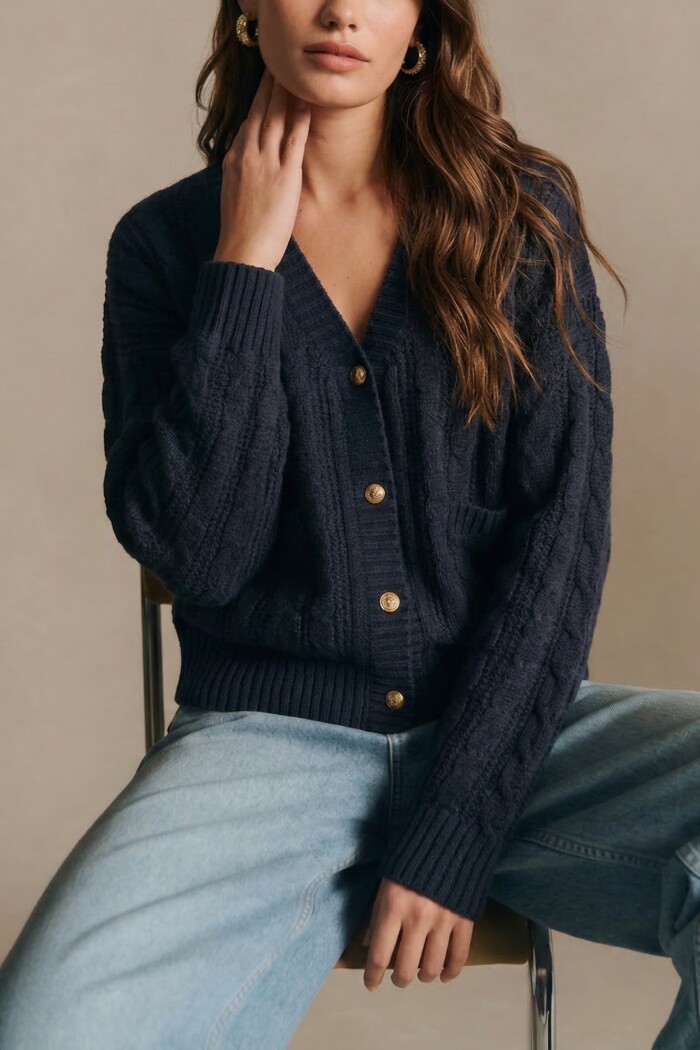 Cardigan Texturado Lana Azul Oscuro