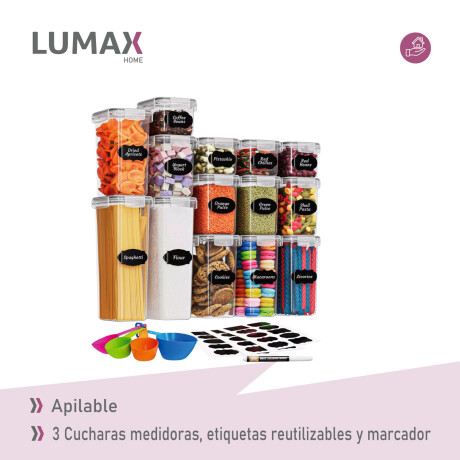 Set de 14 Recipientes Herméticos con Tapa Apilables Lumax Set de 14 Recipientes Herméticos con Tapa Apilables Lumax