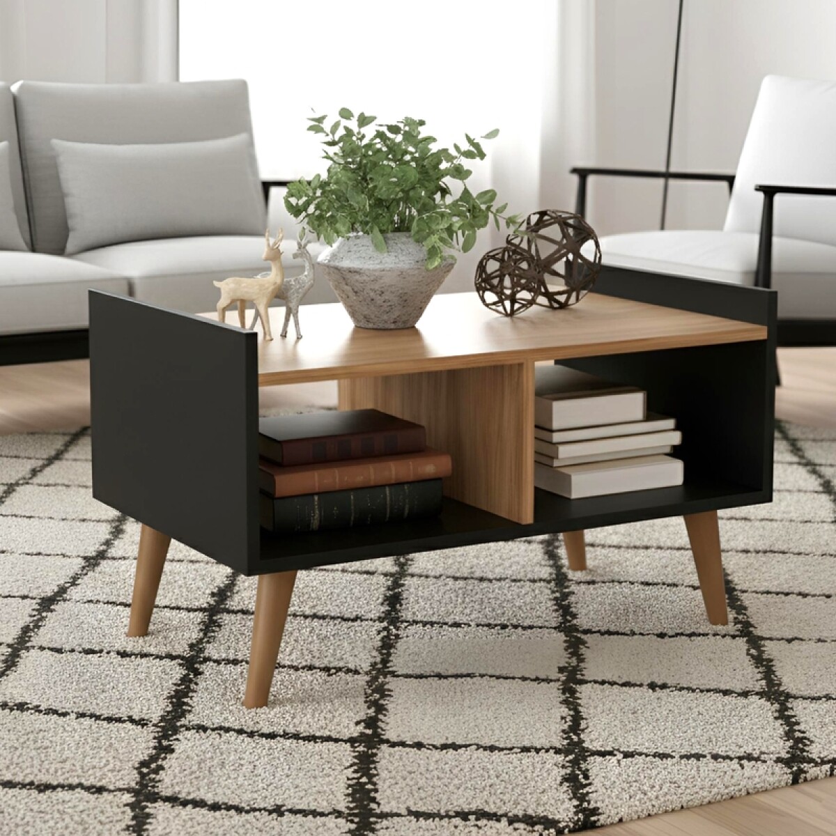 Mesa de Centro Escandinava Retro con Patas - MDP 15mm - Negro / Miel 