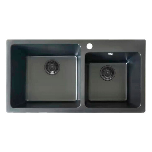 Pileta Cuarzo Rectangular Doble Bajo Mesada Gris Grafito Mate 72X40X20 Cm 000