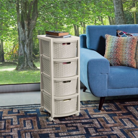 Cajonera Organizador Rimax Símil Rattan con 4 Cajones Altos Taupe