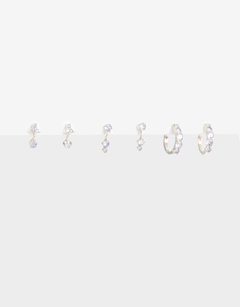Aros Sets Cubic zirconia Set De Aros Pasantes Y Argollas Cubic - Plateado