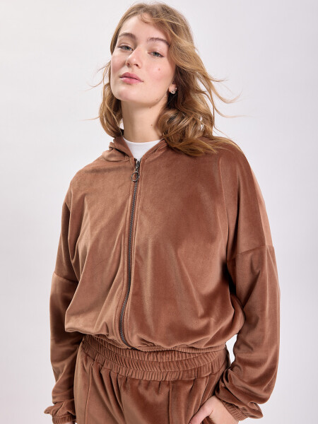 Campera plush corta Tostado