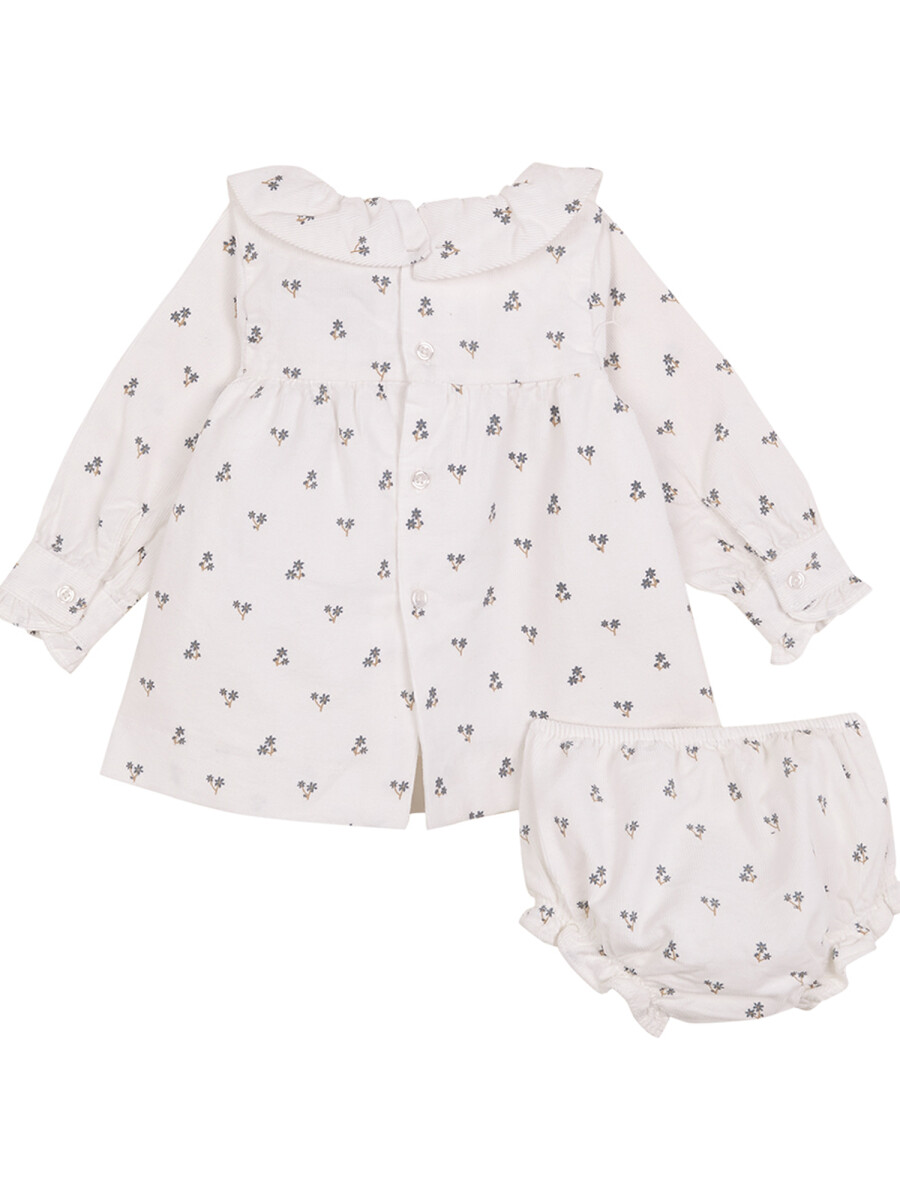 Vestido De Pana De Flores Blanco Roto