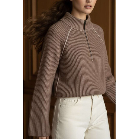 Sweater Algodón Cierre Camel