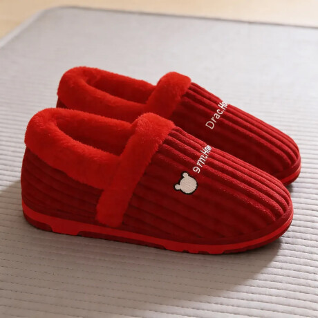 Pantuflas Peluche Unisex Antidesliz Suela Gruesa Invierno Rojo
