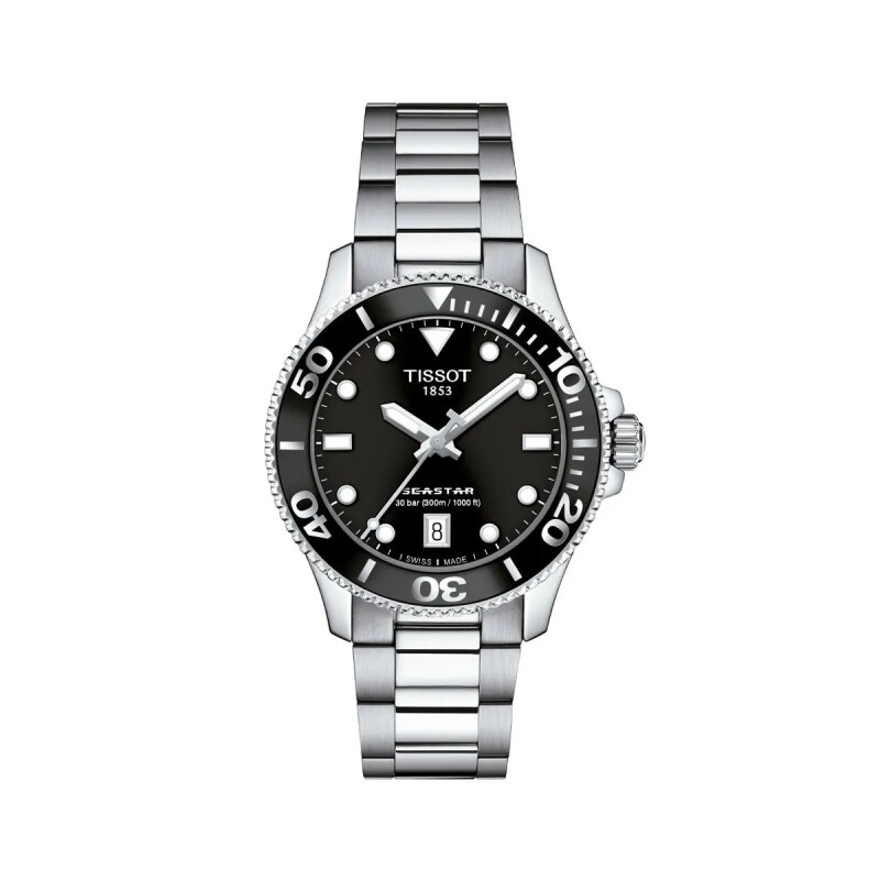Reloj Tissot Seastar T1202101105100 para dama con correa de acero Negro