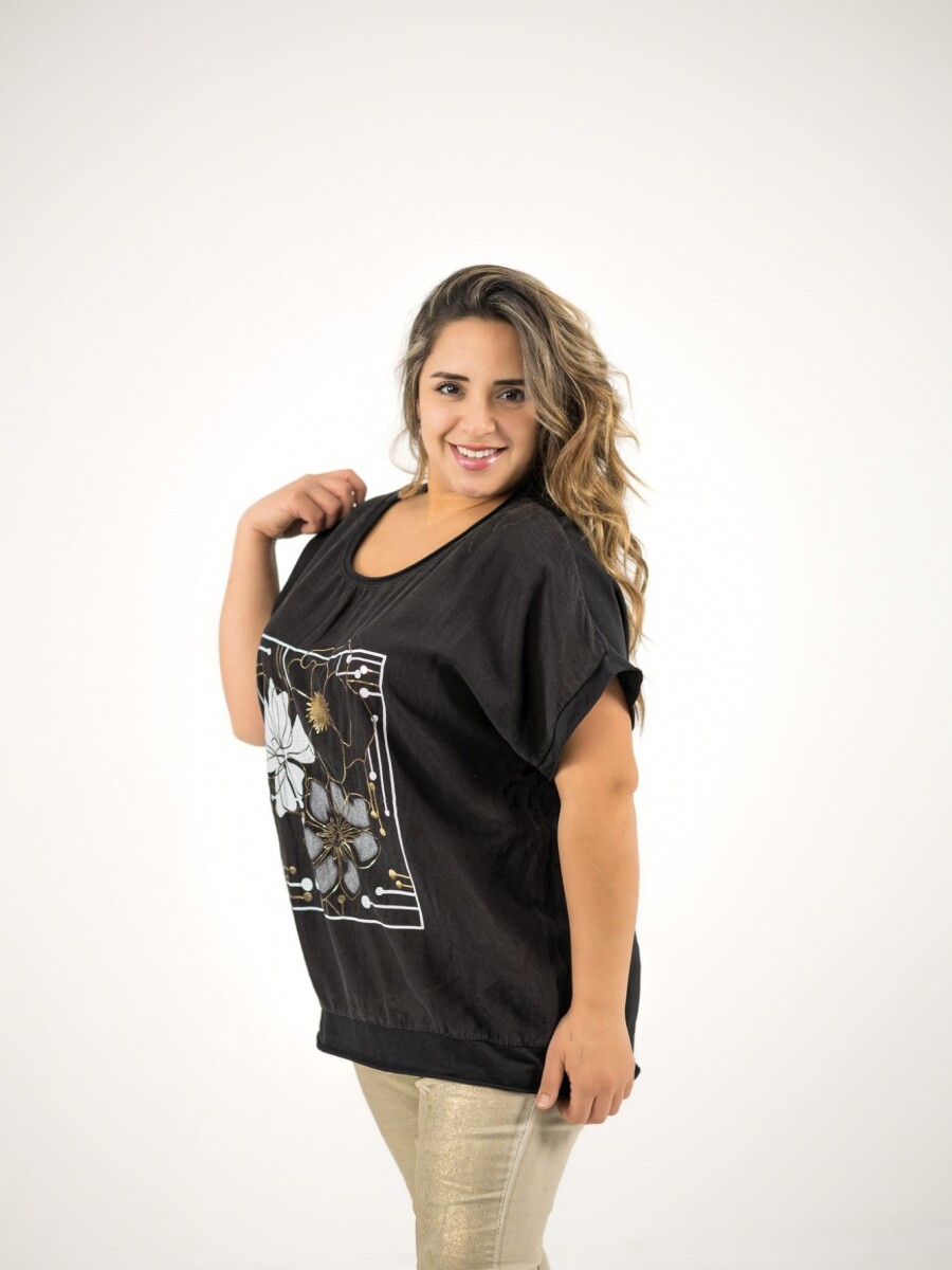 Blusa de algodón y lino Negra