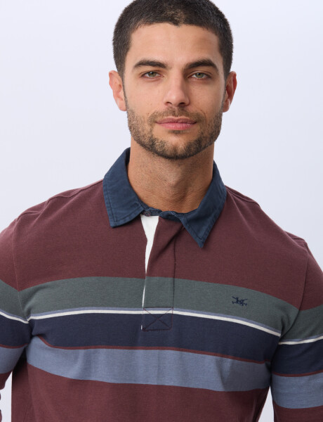 REMERA POLO RAYADA EN ALGODÓN Bordo