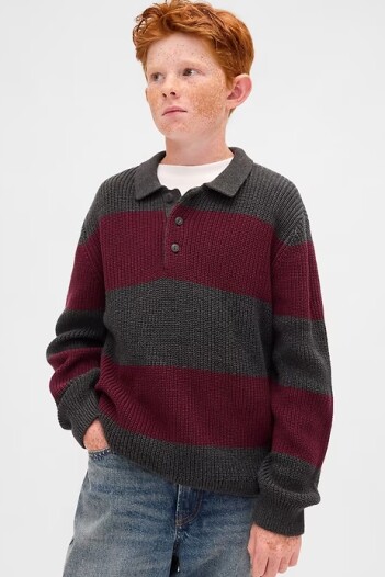 Buzo De Algodòn Cuello Polo Niño Red Stripes