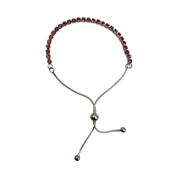 Pulsera Cola de Raton-Plata rodinada 925-Piedra Zirconia rosa-Pu2020 conpiedra