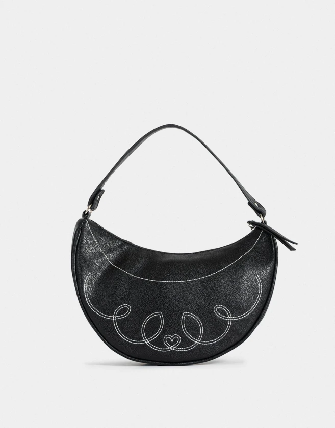 Bandoleras Boho Bandolera Con Bordado Corazón - Negro