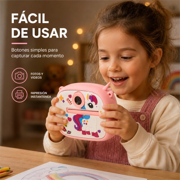 Cámara Infantil Instantánea Gatito con Doble Lente y Selfie ROSA