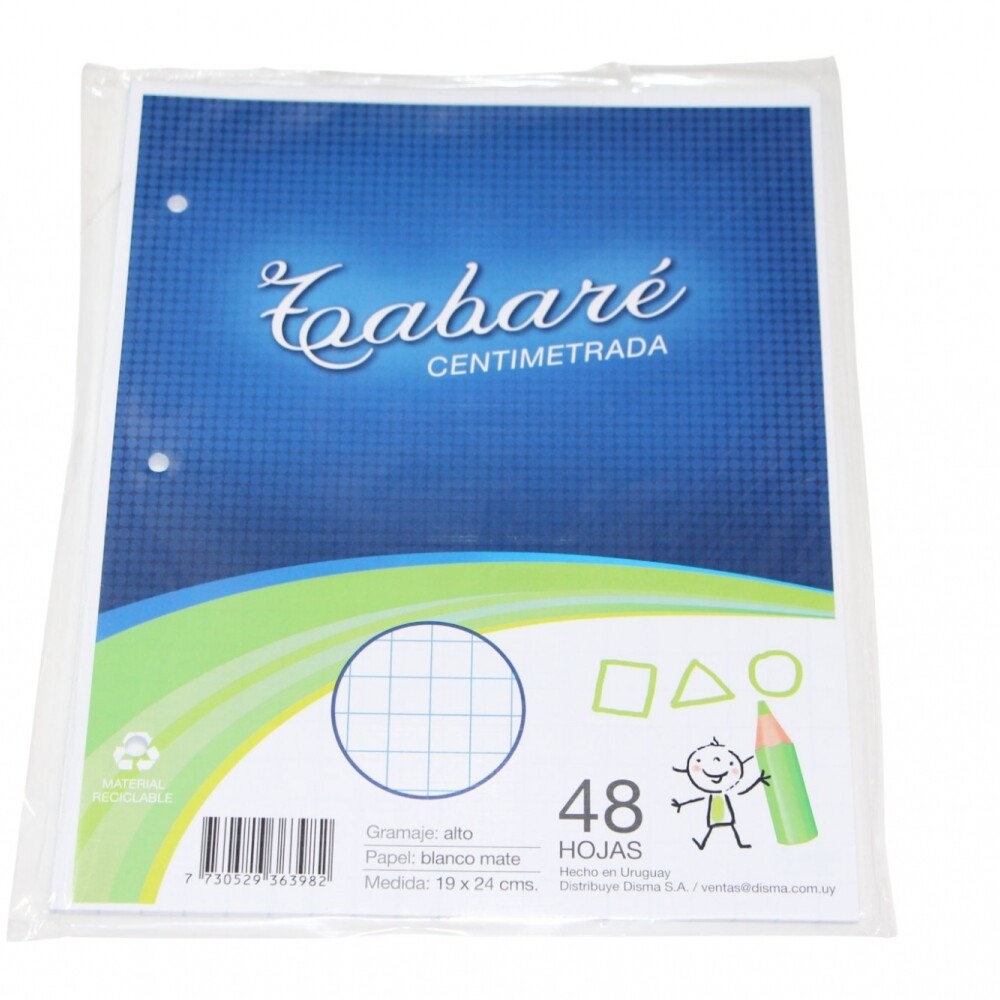 HOJA TABARE CENTIMETRADA 48 HOJAS HOJA TABARE CENTIMETRADA 48 HOJAS