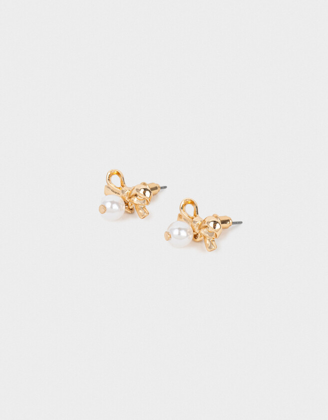 Aros Pasantes Con perlas Aros Cortos Con Perlas - Dorado