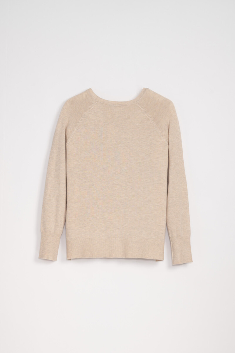 Buzo básico cuello redondo Beige Melange