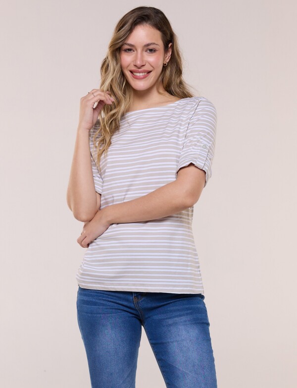 Remera De Algodón Lineas BEIGE