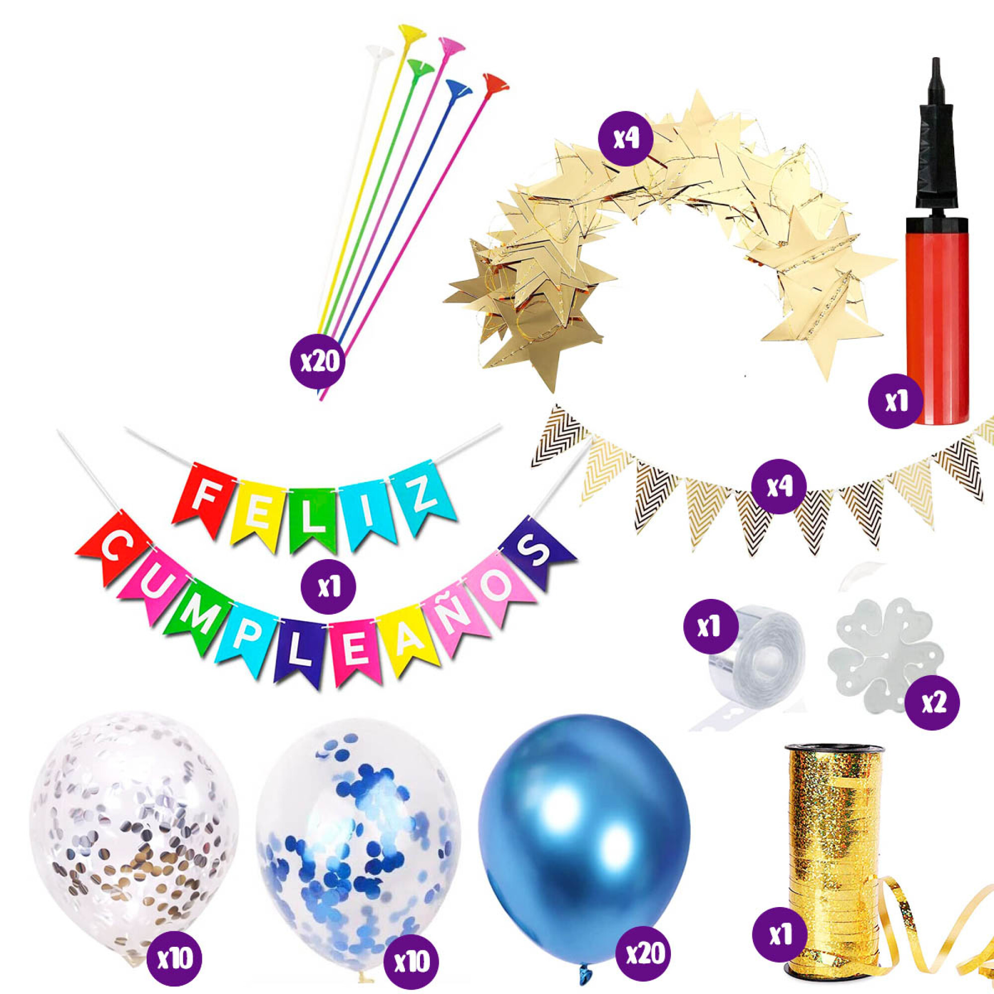 Set Globos Cumpleaños 74psc+Carteles+ Hilo+ Infla N24 - Azul — El Rey ...