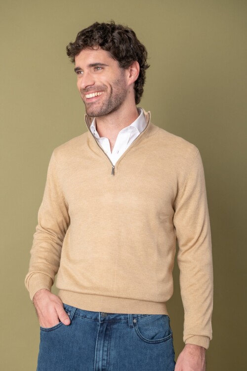Sweater medio cierre Merino Beige