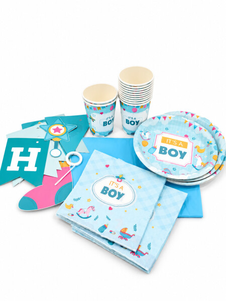 PARTY SET ITS A BOY COMPLETO 38PCS CELESTE
