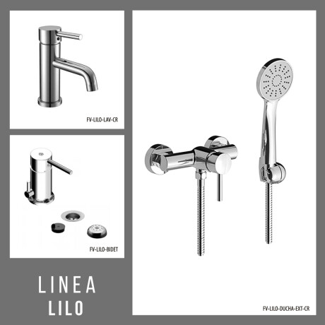 JUEGO DE GRIFERIA, INCLUYE DUCHA EXTERIOR, BIDET Y LAVATORIO BAJO. FV LINEA LILO 000