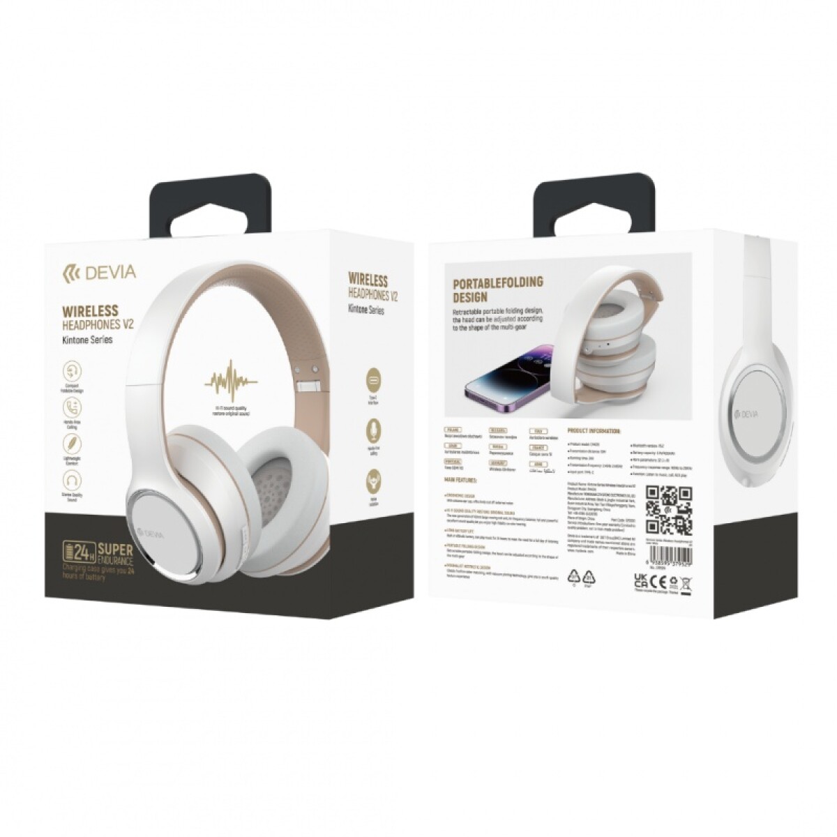 Auricular Banda On-ear Devia Kintone Series Wireless Headphone V2 White