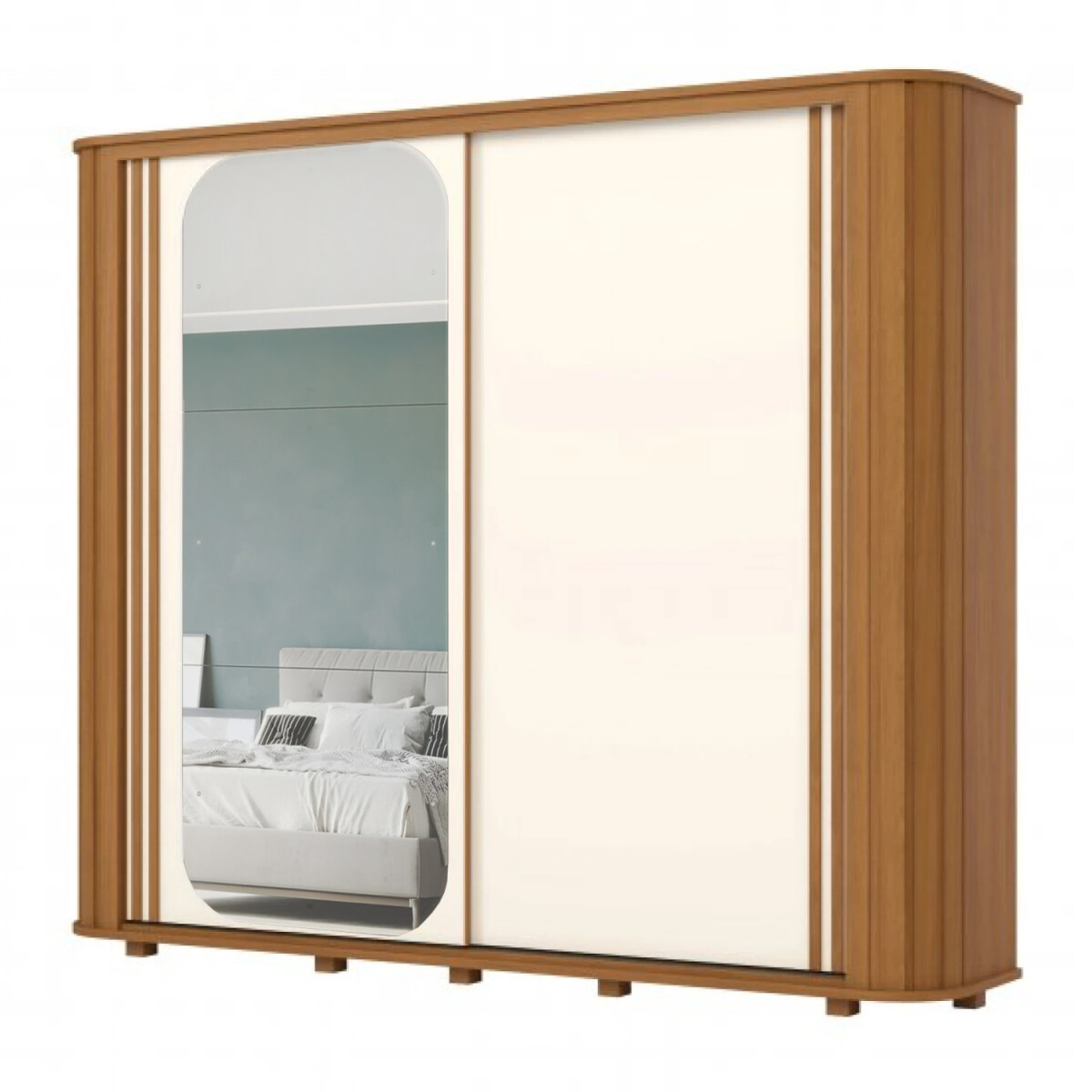 ROPERO MOZATTE 2 PUERTAS 6 CAJONES INTERNOS CON ESPEJO GUARDARROPA CLOSET ARMARIO - OFF-WHITE 