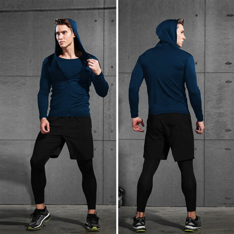 Conjunto Deportivo Termico X6 Psc Remera Calza Short Azul