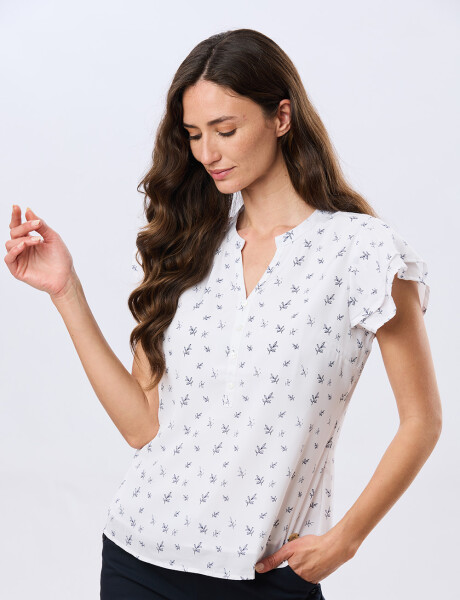 BLUSA ESTAMPADA CON VOLADOS Hojas Azul