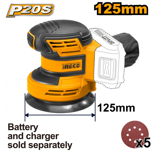 LIJADORA ROTO ORBITAL DE PALMA A BATERIA LITIO 20 VOLT INGCO CROSLI2001 LINEA P2 LIJADORA ROTO ORBITAL DE PALMA A BATERIA LITIO 20 VOLT INGCO CROSLI2001 LINEA P2