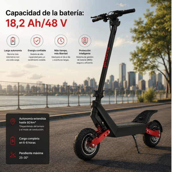 Monopatín Proove Dual Sport Led Autonomía 80km 48v MONOPATIN PROOVE DUAL SPORT-SE BLACK/RED