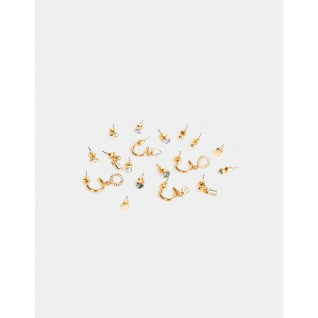 Set De Aros Con Strass Multicolor Dorado