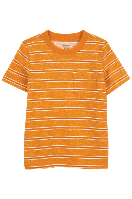 Remera de algodón, manga corta diseño a rayas Sin color