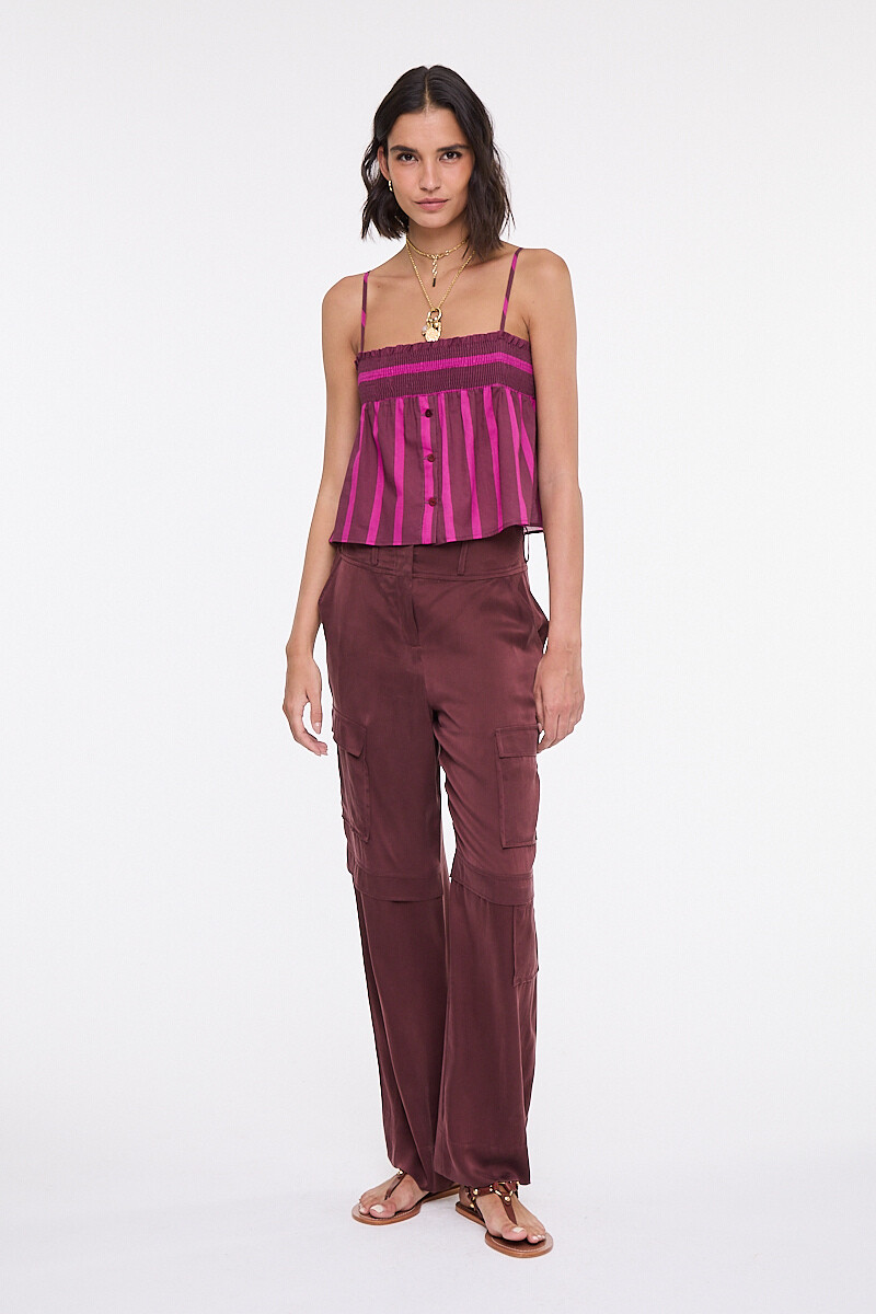 TOP RAYADO BOHO Fucsia