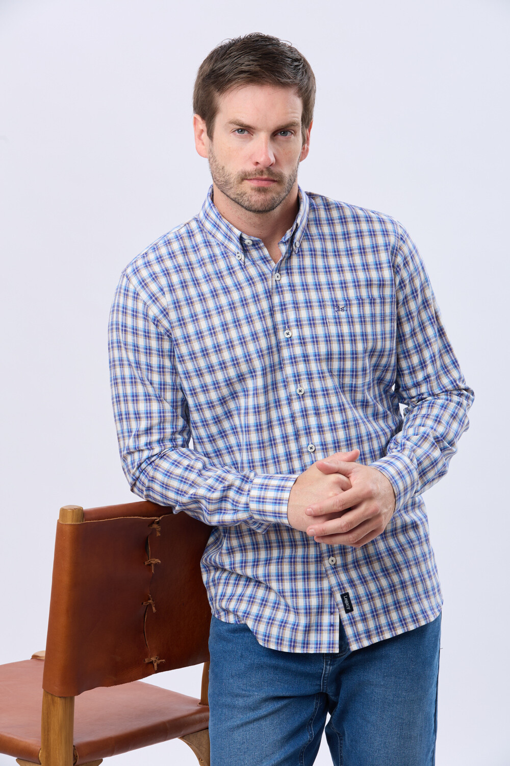 CAMISA CUADROS DE LINO Beige