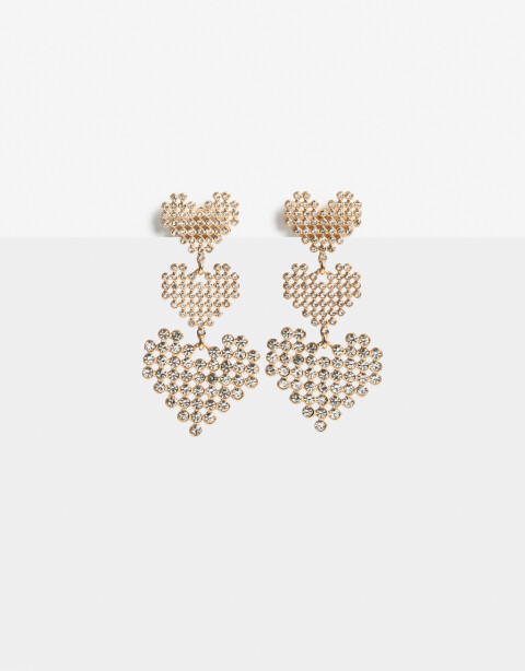 Aros Colgantes Largos Strass Aros Largos Corazones Strass - Cristal