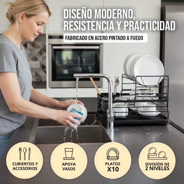 Escurridor Seca Platos Vajilla 2 Niveles Con Bandeja Drenaje Agua Cocina Imback Color Negro Escurridor Seca Platos Vajilla 2 Niveles Con Bandeja Drenaje Agua Cocina Imback Color Negro