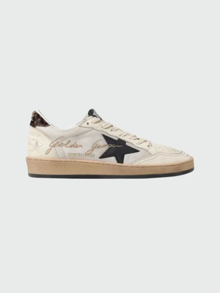 Golden Goose - Championes de malla y cuero acordonados, Ball star Blanco