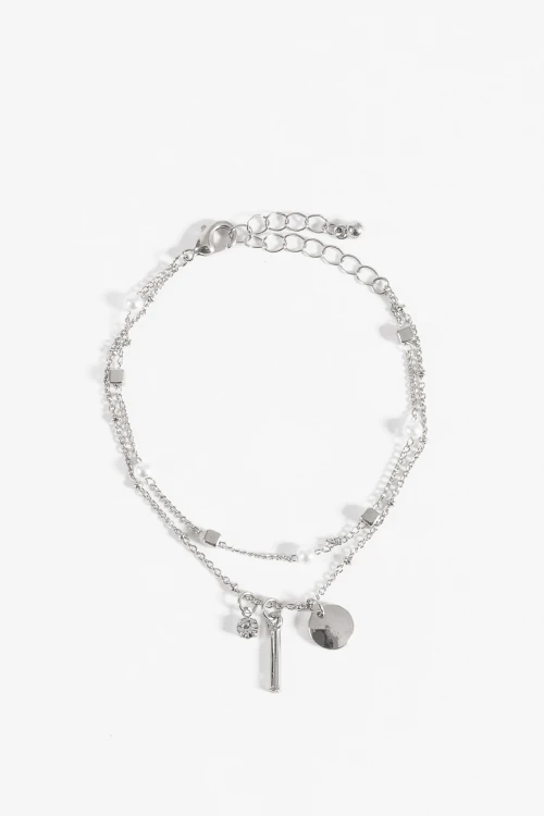 Pulsera doble cadena dijes plateado