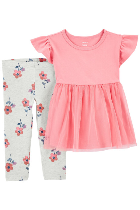 Set dos piezas calza y blusa de algodón con tul Set dos piezas calza y blusa de algodón con tul
