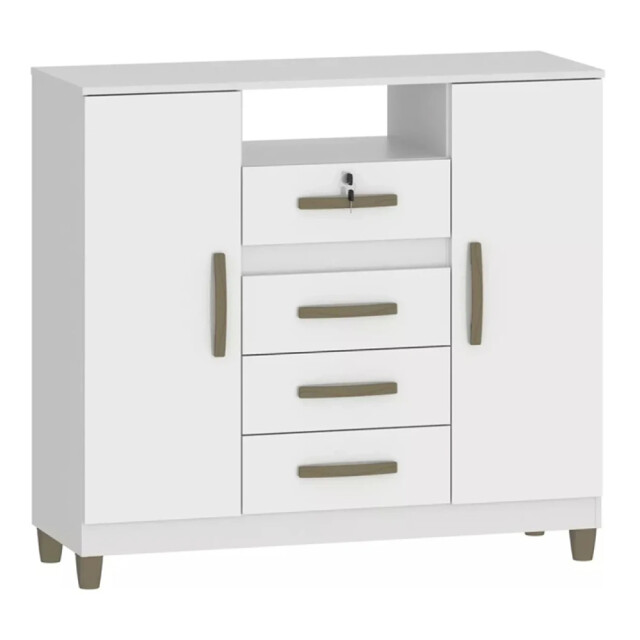 Cómoda cajonera 4 cajones 2 puertas - Con llave BLANCO