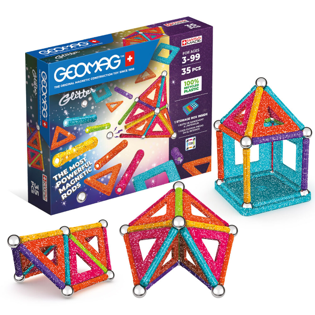 Juego de Mesa Geomag Glitter Recycled Panels 35 Piezas 