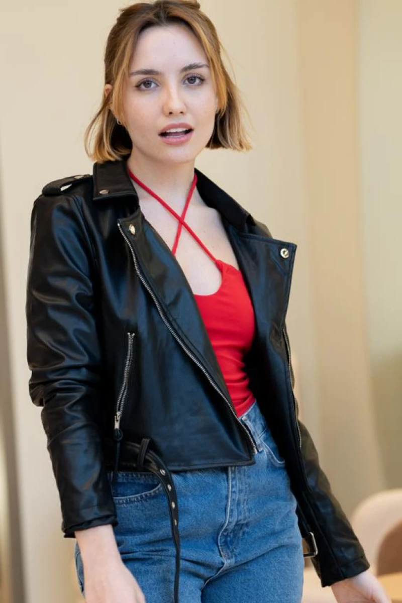 Chaqueta efecto cuero Negro