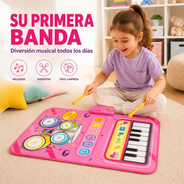 Alfombra Musical Infantil 2 en 1 Piano y Batería 80 x 55 cm Rosa