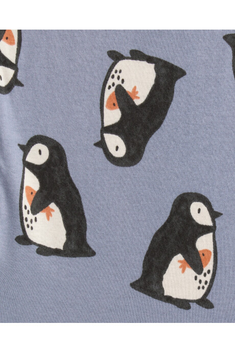 Pijama cuatro piezas de algodón, dos remeras y dos pantalones, diseño pingüinos y osos Sin color