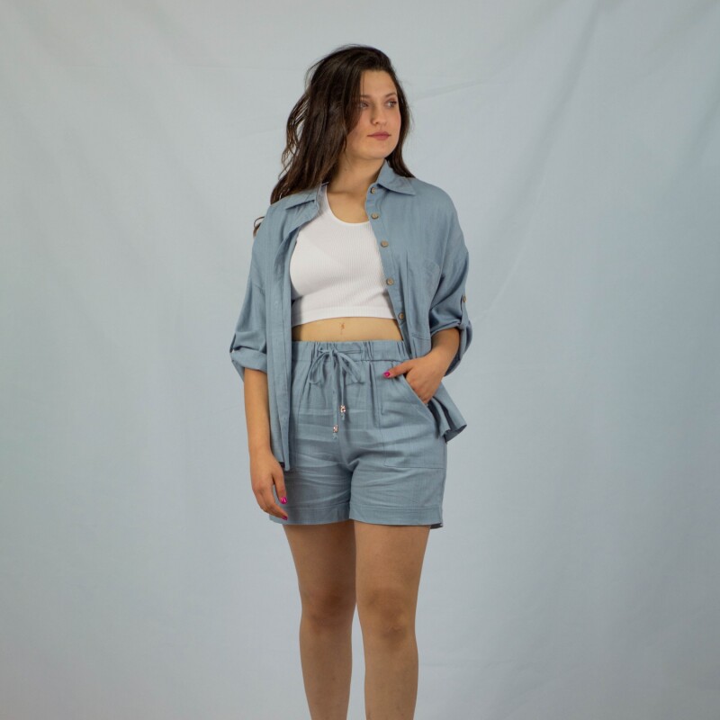 Camisa Dama 3/4 Lino Blue