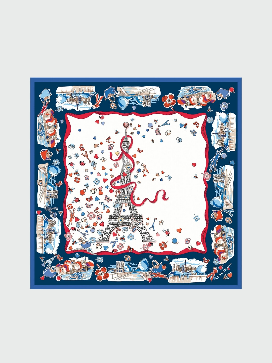 LONGCHAMP - Soie, Pañuelo de Seda 50x50cm Marfil