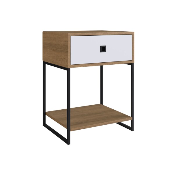 Mesa de luz 1 cajón 1 estante con metal miel y blanca Mesa de luz 1 cajón 1 estante con metal miel y blanca